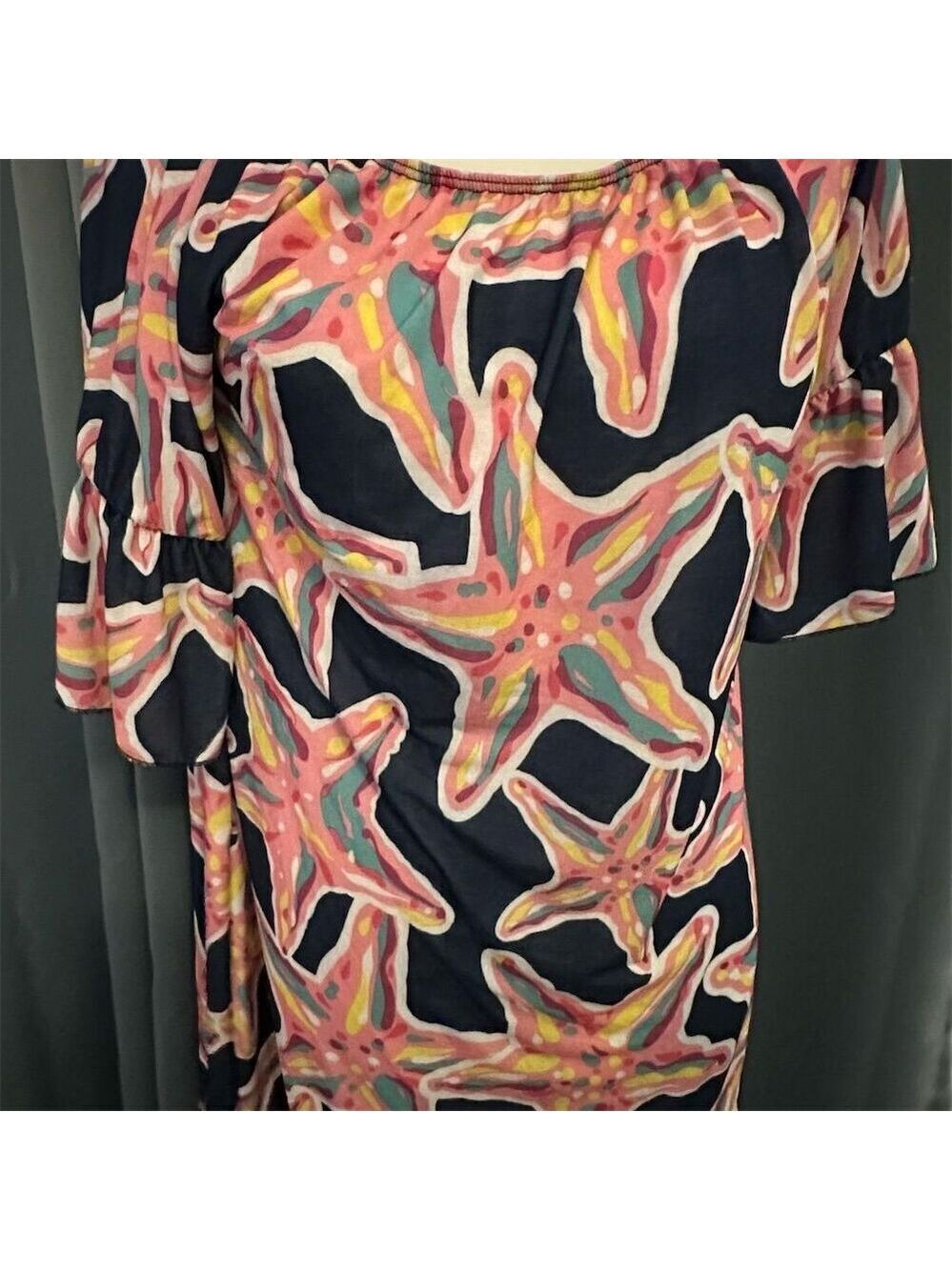 Simply Southern Women's Tunic Top S Blue Starfish 3/4 Sleeve Casual
